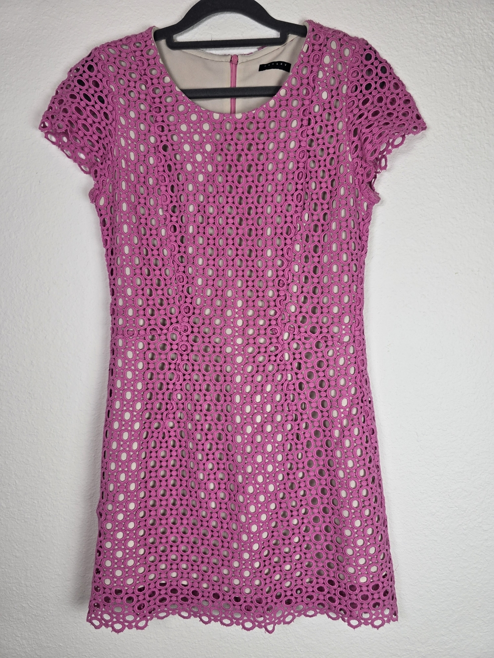 Sisley-Women's Pink Lace Overlay Sheath Dress-XS